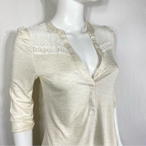 Paper + Tee Crochet Lace 3/4 Sleeve Off Center Knit Top - Picture 2 of 6